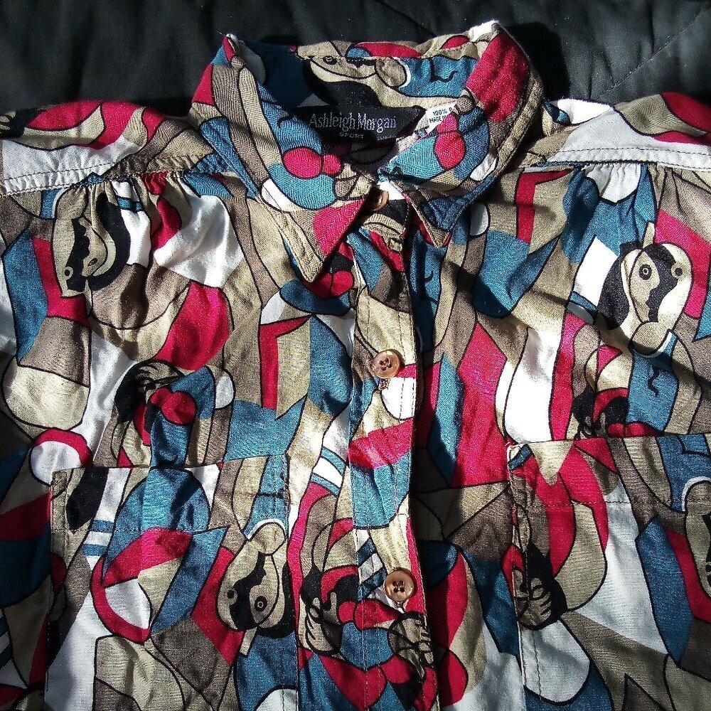 Vintage Ashleigh Morgan Cubist Abstract Geometric Button Shirt Blouse